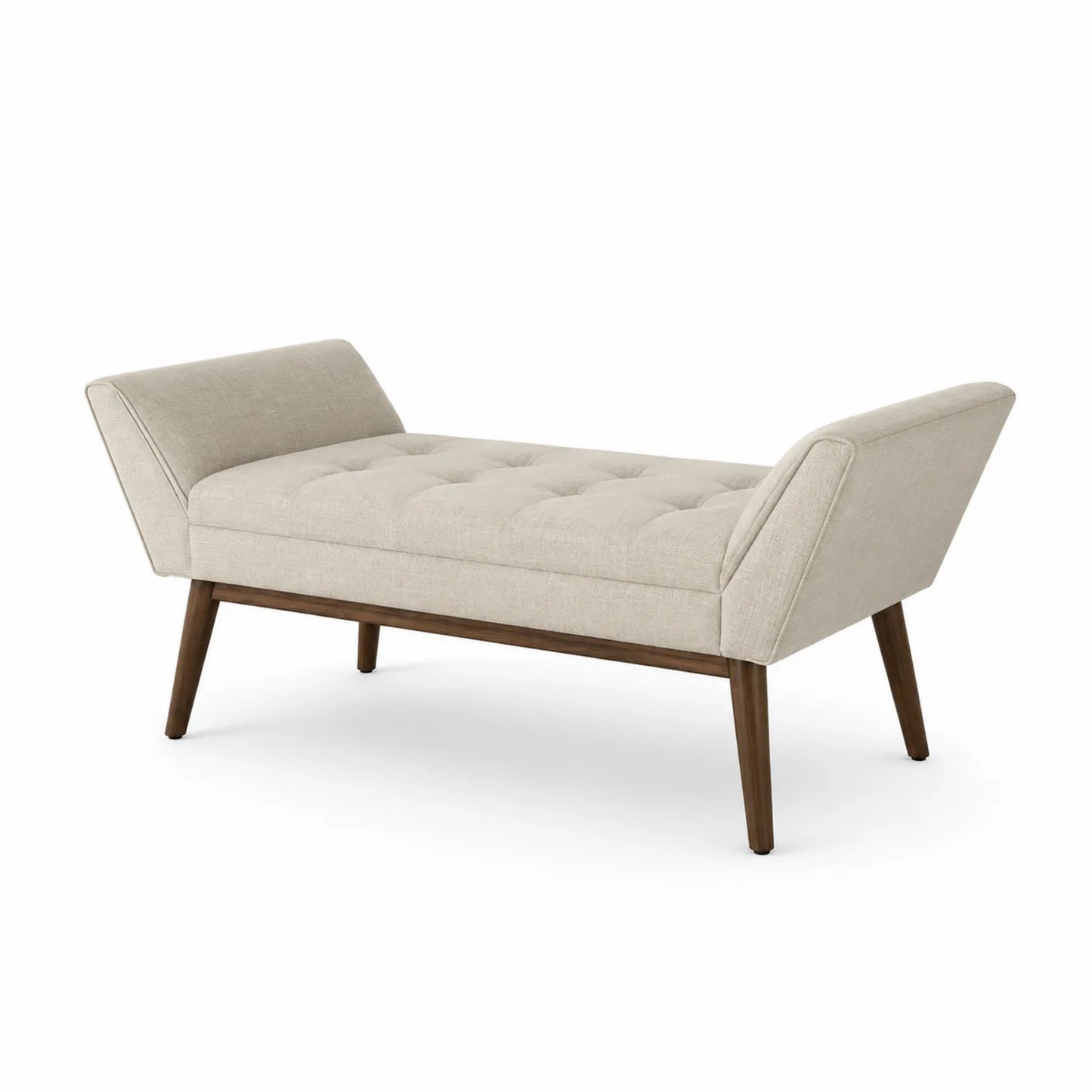 Banco tapizado de poliéster beige con base de madera
