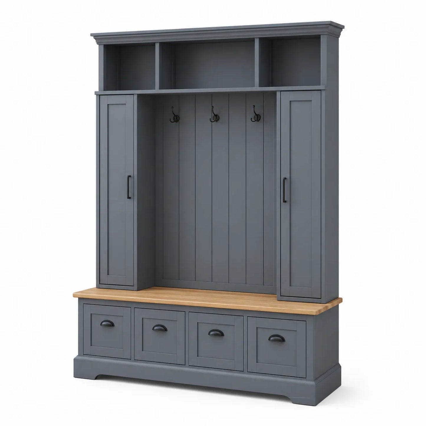 Perchero de MDF Gris con Estanterías y Cajones