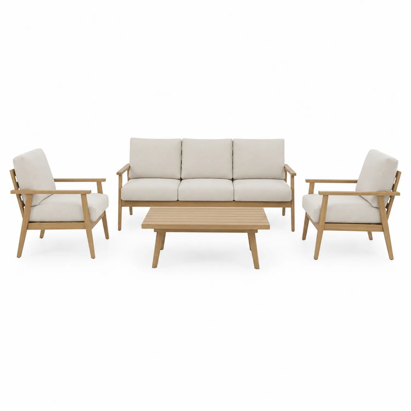 Conjunto de Sofás de Exterior en Madera y Lona Beige