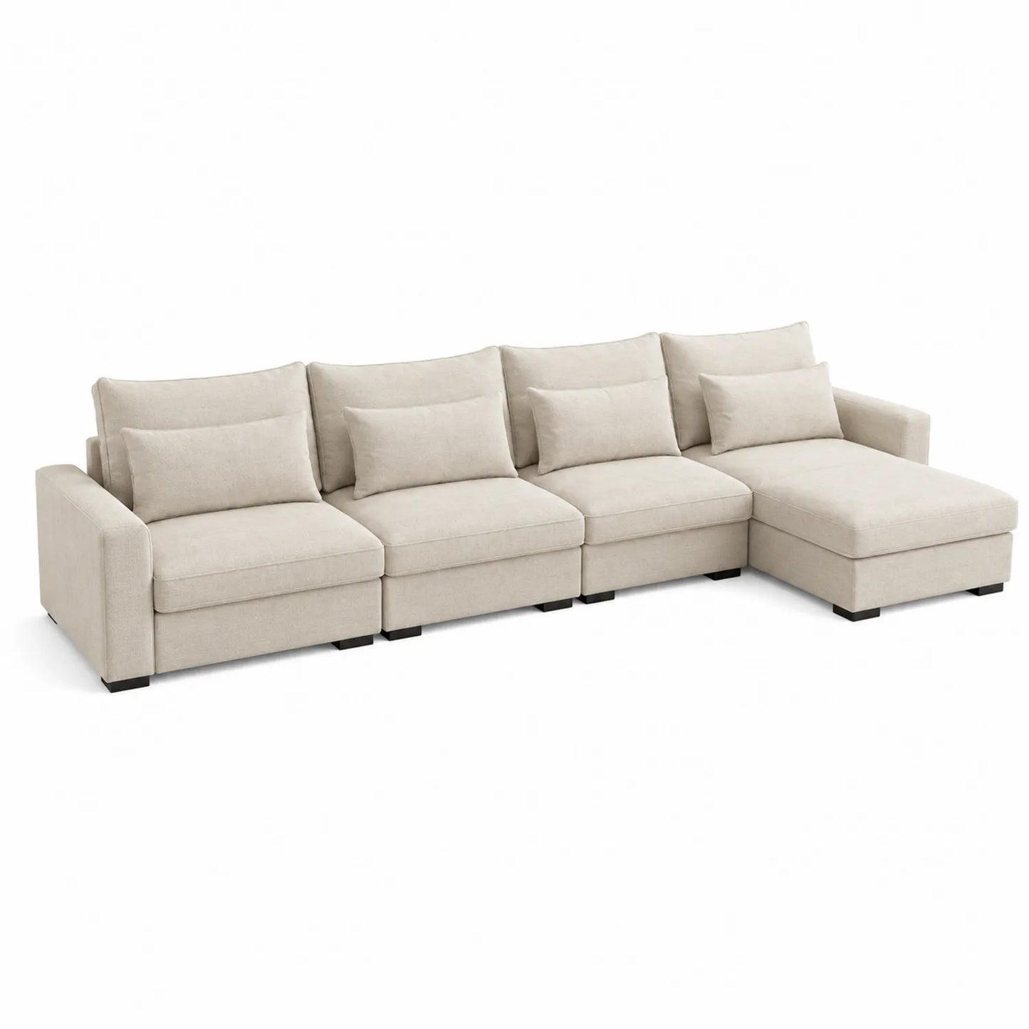 Sofá modular de tela beige con chaise longue