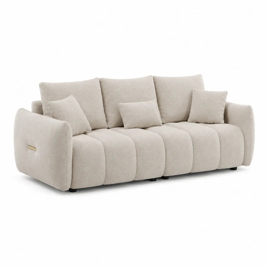 Sofá de 3 plazas en tela beige con cojines