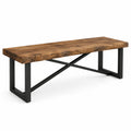 Banco de madera maciza de roble con base de acero negro 180x40x45 cm