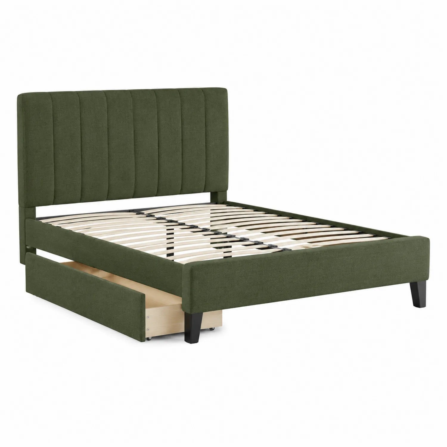 Cama doble tapizada verde con cajón de almacenamiento 200x160 cm