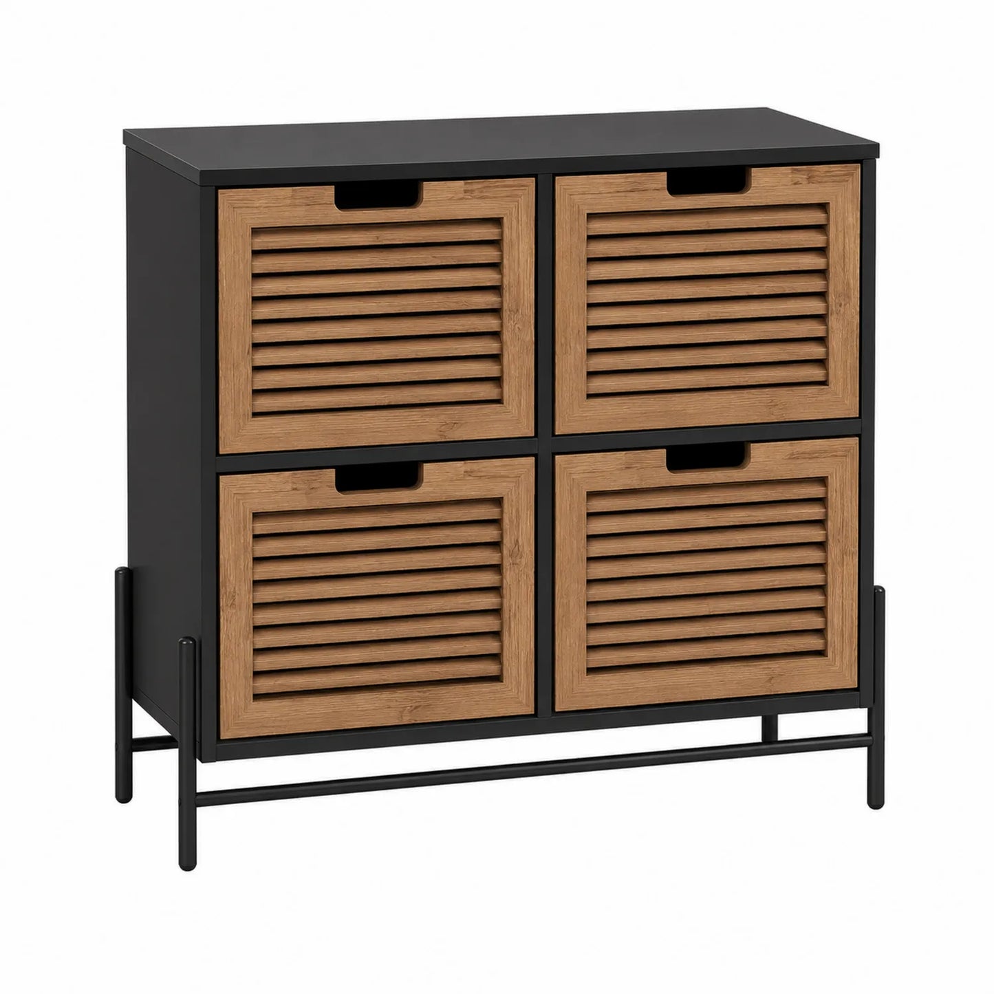 Organizador de calzado de MDF y metal con 4 cajones Negro y Madera