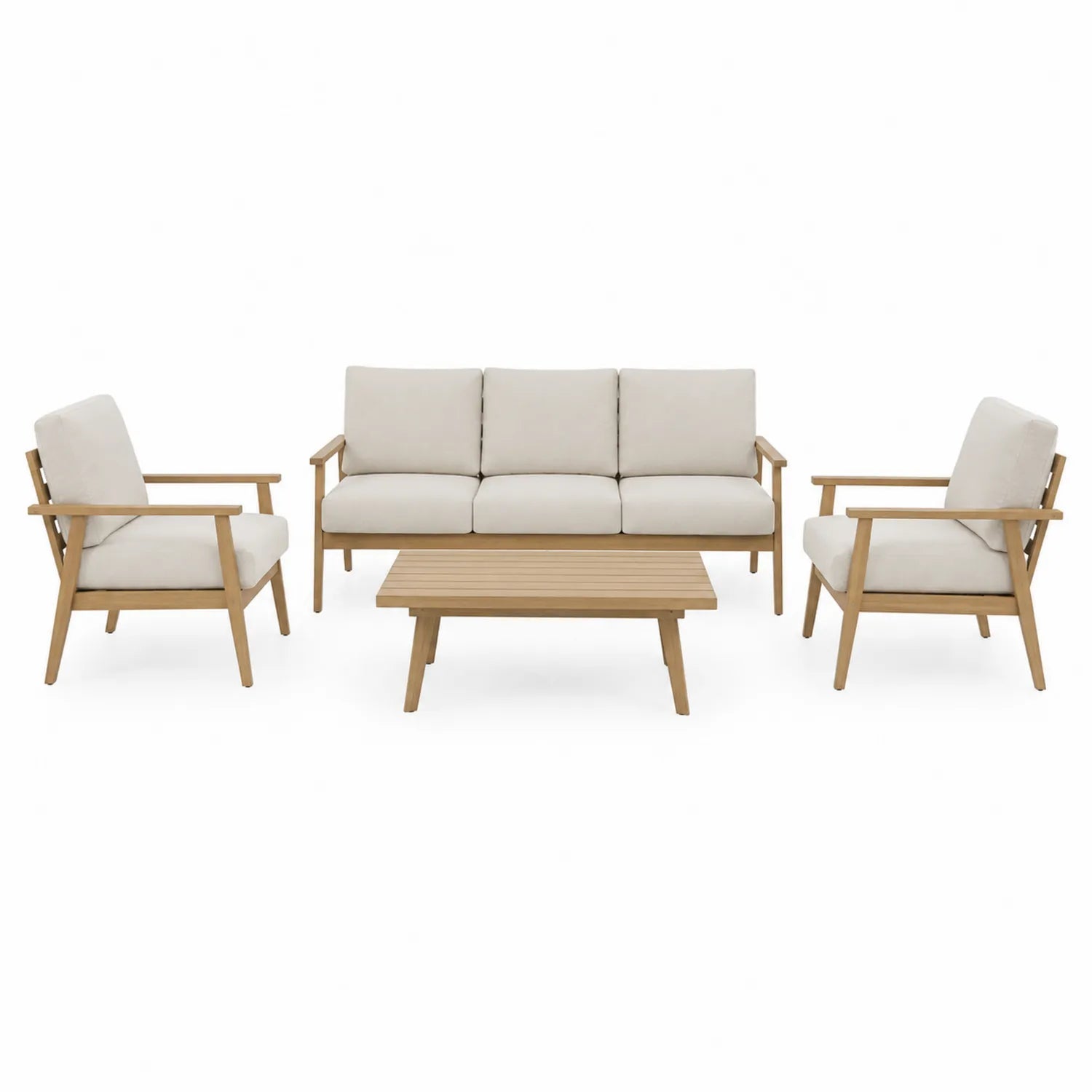 Conjunto de Sofás de Exterior en Madera y Lona Beige