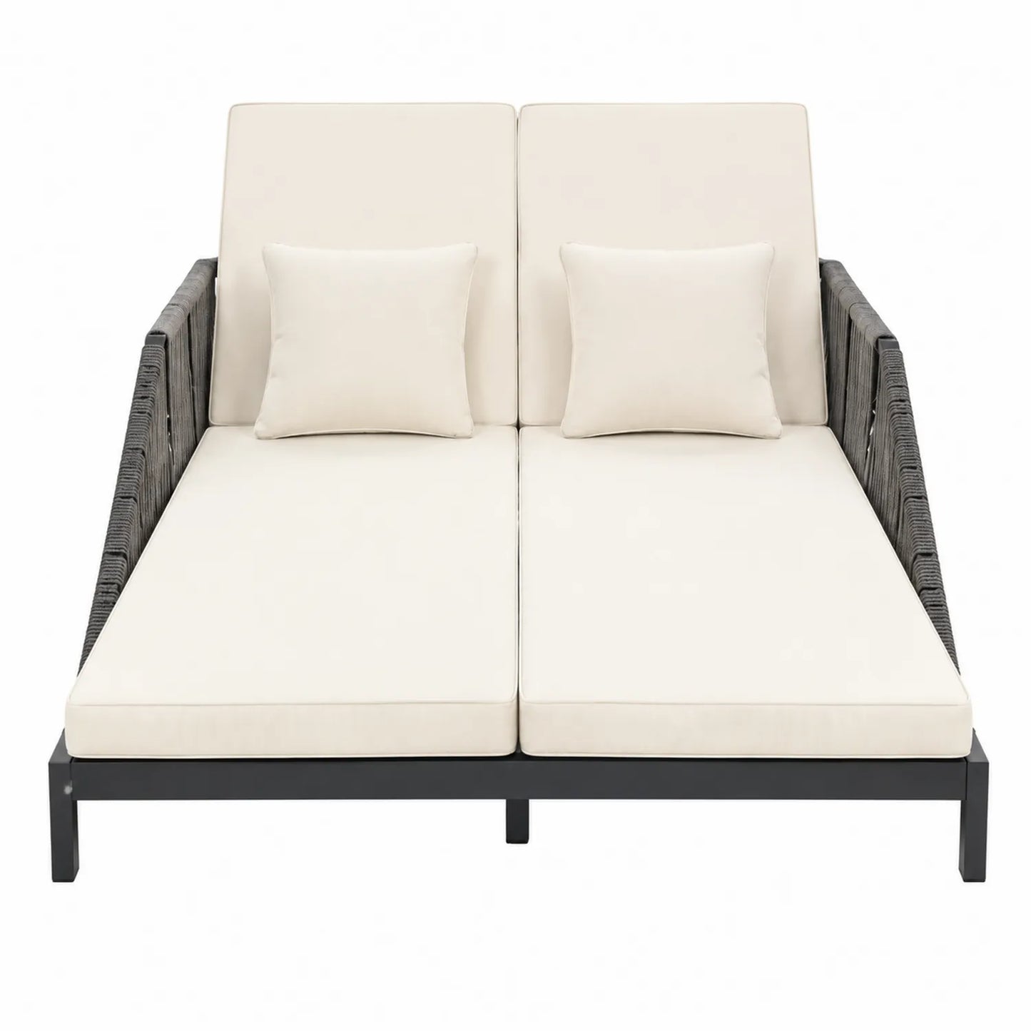 Sofá cama doble exterior metal y ratán beige