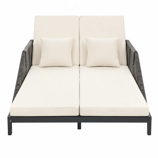Sofá cama doble exterior metal y ratán beige